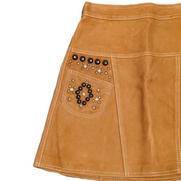 Coach High Waist Lamb Suede A-Line Skirt Embellished Rodeo Made In Italy 2 - Picture 3 of 6